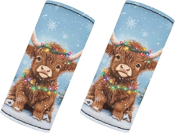BIGCARJOB Highland Cow Handle Wraps Set for Luggage Accessories,Women Girls Door Protection Cover Christmas Suitcase Handle Cover Gifts Suitcase Handle Wraps Travel Bags