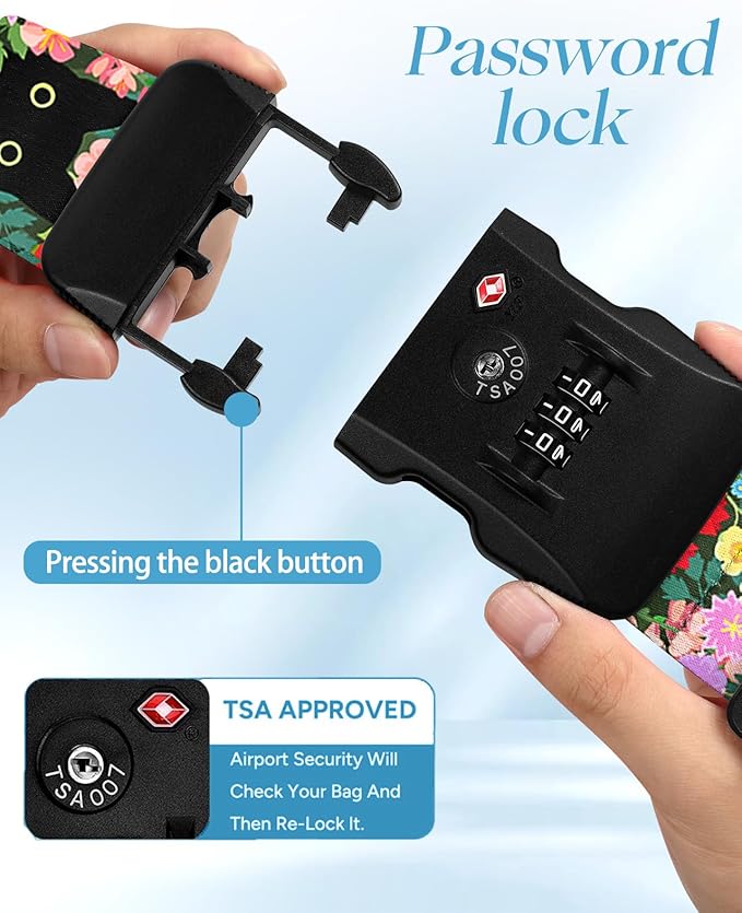 Slohif Luggage Straps TSA Lock for Suitcases - Travel Belt TSA Approved Accessories Luggage Identifiers Carry On Bag with Buckle Nylon Adjustable Band for Add a Bag Cat