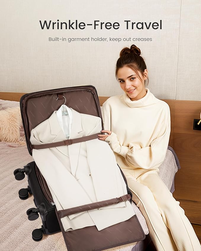 LOVEVOOK Carry on Luggage 22x14x9 Airline Approved, 22 Inch Large Rolling Suitcase with Garment Bag, Spinner Wheels & TSA Lock, 49L Softside Lightweight Underseat Carryon Luggage for Women Men Travel