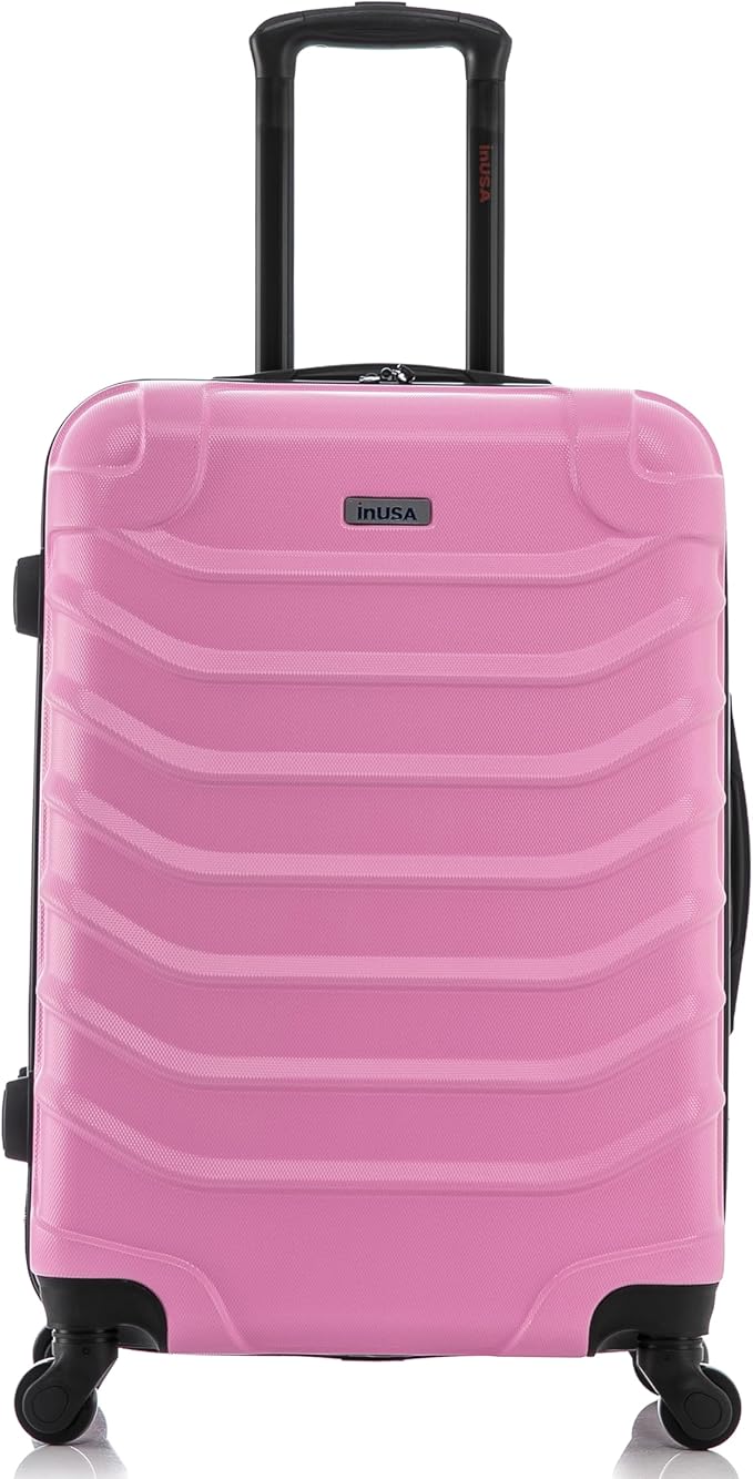 InUSA ENDURANCE Luggage with Spinner Wheels | Durable Lightweight Hardside Suitcase, Spacious Travel Bag with Handle and Trolley | 24-Inch Medium Checked Luggage | Pink