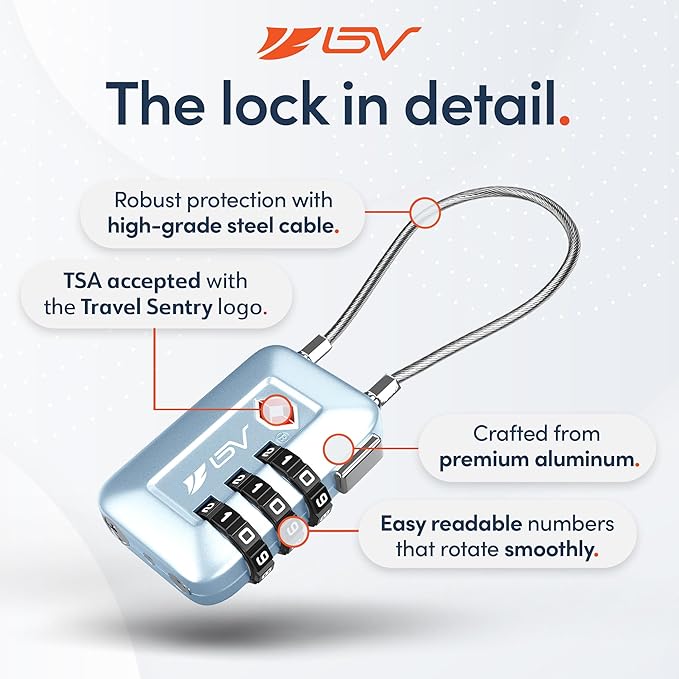 TSA Accepted Luggage Travel Lock, Set-Your-Own Combination Lock for School Gym Locker, Luggage Suitcase Baggage Locks, Filing Cabinets, Toolbox, Case Arctic Blue, 2 Pack (Limited Edition)