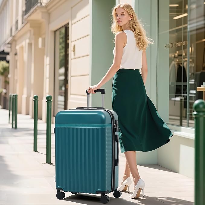 Merax Luggage Sets 5 Piece,Hardshell Expandable Suitcase with Spinner Wheels and Travel Bags,Lightweight Carry on Luggage,20/24/28IN,Dark Green