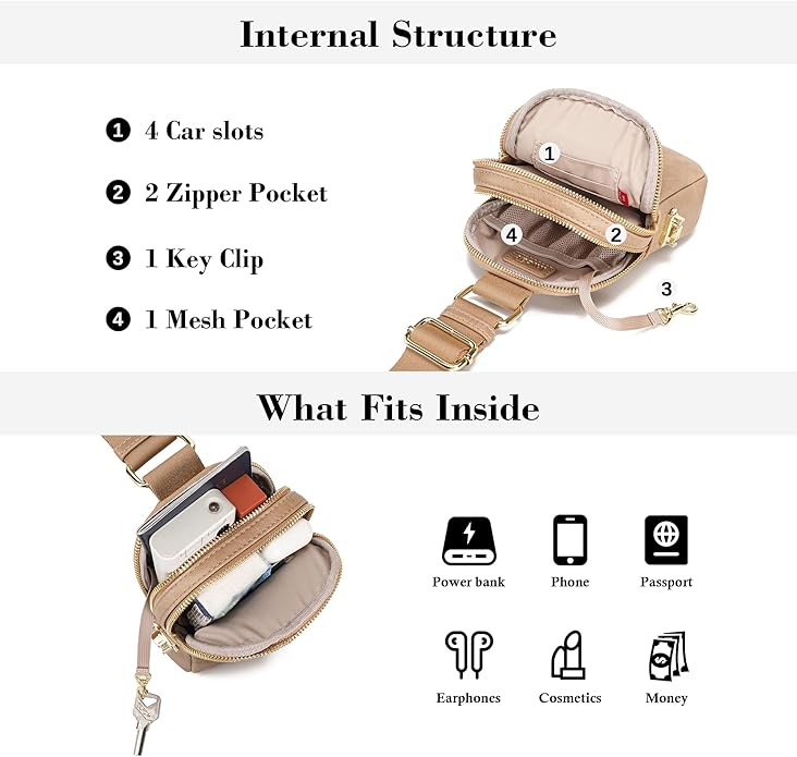 INICAT Anti Theft Crossbody Bag for Women, Small RFID Blocking Sling Purse with Zipper Lock for Travel, Vegan Leather