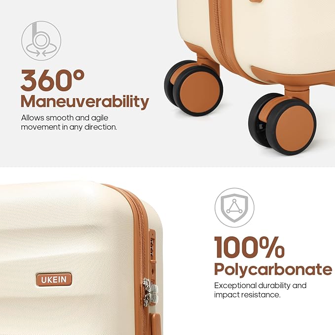 UKEIN Luggage Set with Backpack,Polycarbonate Carry On Luggage Airline Approved with Spinner Wheels, Hardshell Travel Suitcase with TSA Lock,Suitcase Set 3 Piece