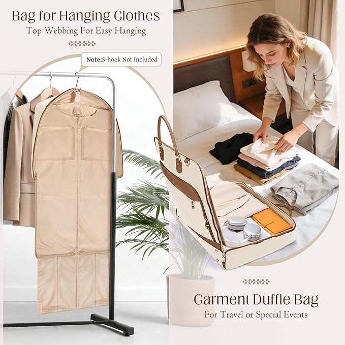 RAINSMORE Garment Bag for Travel Womens Hanging Suit & Dress Travel Bag Foldable Garment Duffle with Pockets & Strap, Carry On Compatible