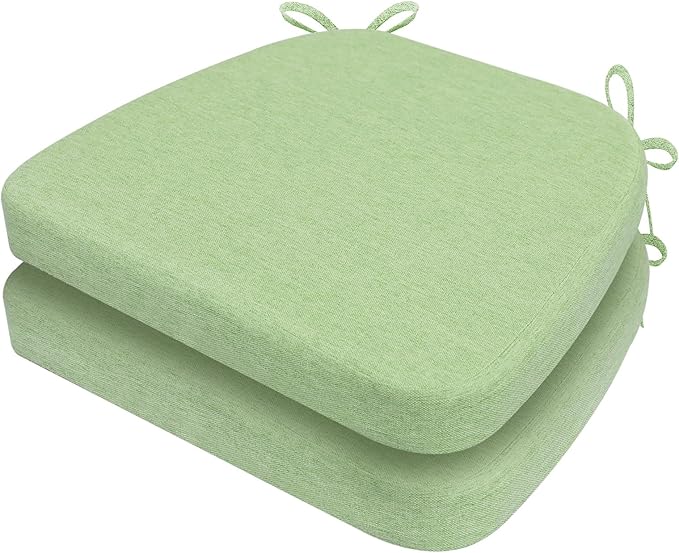 AAAAAcessories D-Shaped Chair Cushions, 2" Thick Dining Chair Pads with Ties and Removable, Machine-Washable Cover, 17" x 16", Set of 2, Pear Green