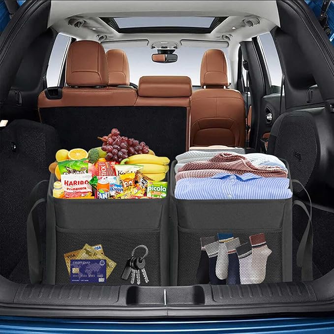 LHZK Standing Extra Large Utility Tote Bag with Metal Wire Frame and the Sides Rinforced, Extra Large Tote Bag with Handle, Reusable Grocery Bags Foldable, Beach Bag, Car Tote (Black, 26''x15''x13'')
