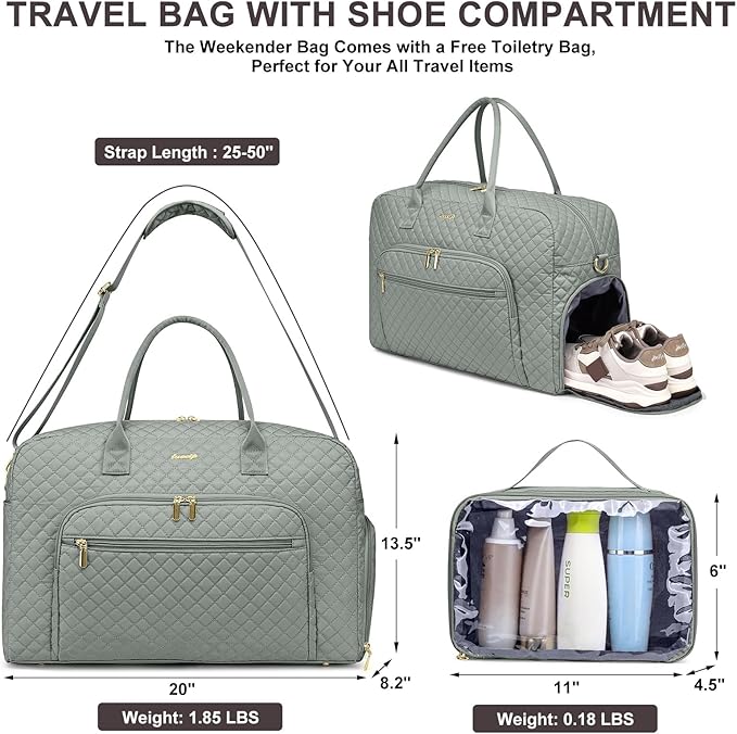 Travel Duffle Weekender Bags for Women - Weekend Bag Women with Shoe Compartment Carry On Overnight Bag with Toiletry Bag Duffel Bags Wet Pocket for Gym Hospital Bags for Labor and Delivery