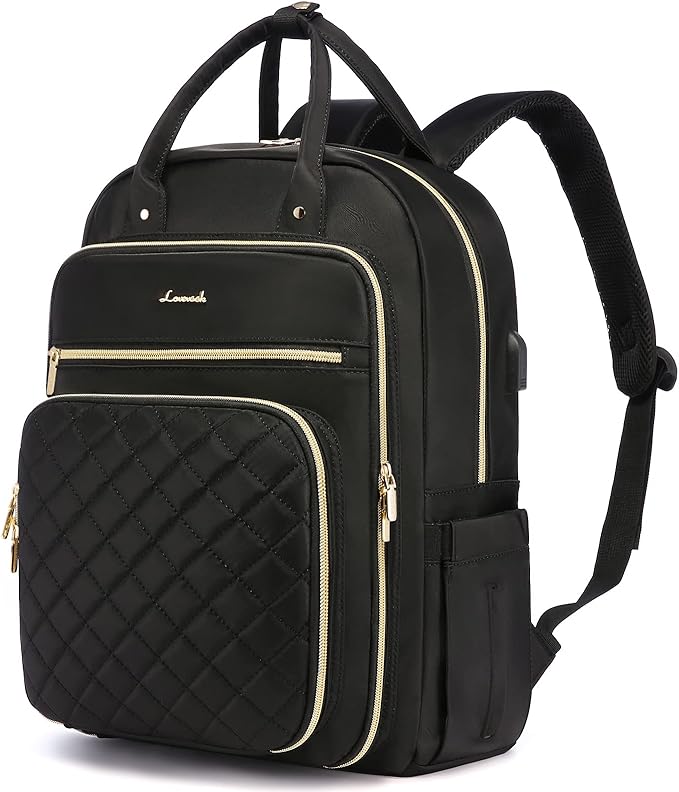 LOVEVOOK Laptop Backpack for Women, Water Resistant Travel Work Black Backpacks Purse Business Teacher Nurse Computer Bag with USB Charging Port, Fits 15.6" Laptop