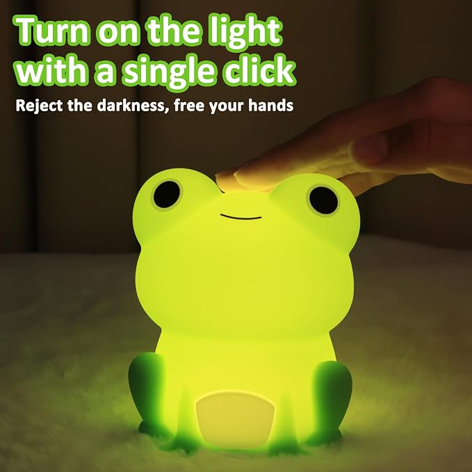 OkiyiD Frog Night Light for Nursery, Rechargeable Dimmable Bedside Lamp with Touch Control(ABS+SIL), Portable Kids Gift for Girls, Boys, Babies