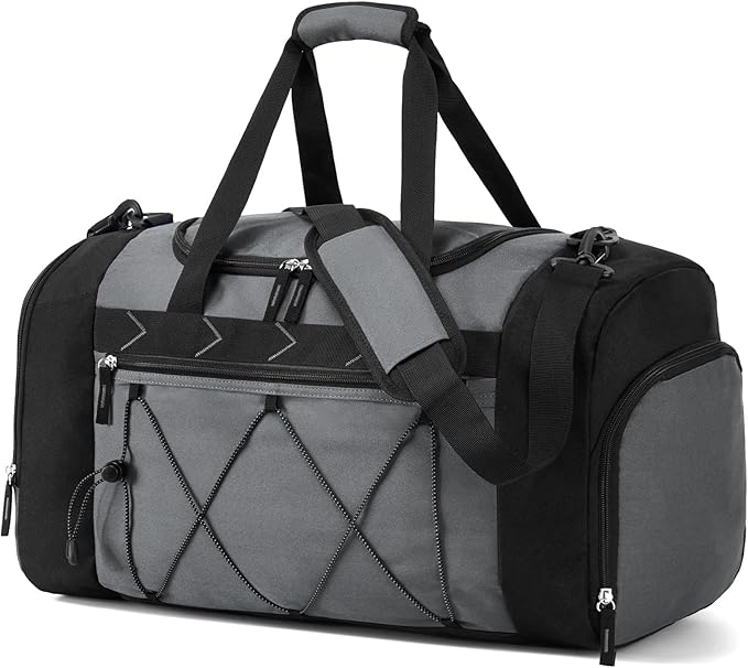 Vorspack Gym Bag for Men - 21 Inches Duffle Bag for Travel Water-resistant Travel Bag with Shoe Compartment Wet Pocket Duffel Bag for Gym Sports Travel Weekender Overnight - Grey