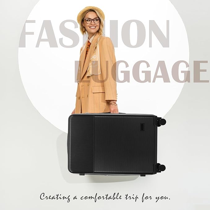 Merax Luggage Sets 5 Piece with Half-opening, Hardside 20" Carry On Suitcase Set with USB Port,Lightweight Travel 24" 28" Luggage with Bags TSA Locks Double Spinner Wheels,Black