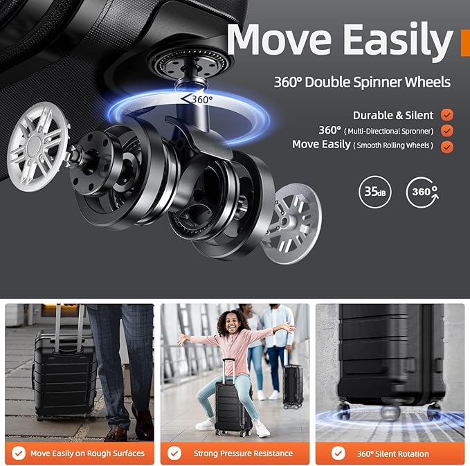 SHOWKOO Luggage Sets Expandable 100% PC Durable Suitcase Double Wheels TSA Lock Black