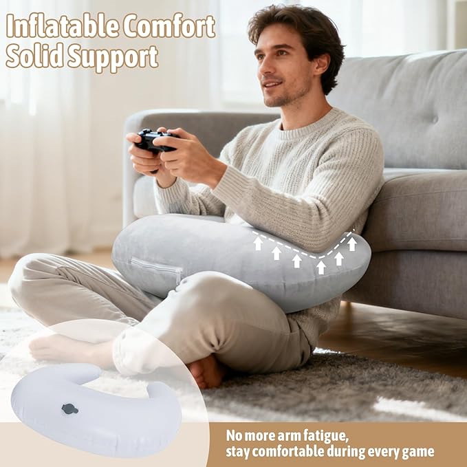 IFOYO Inflatable Reading Pillow for Lap, Gaming Pillow for Sitting in Bed or Sofa, Crochet Pillows for Arm Support & Reducing Lap Arm Sore During Reading, Working, Elbow Rest with Washable Cover