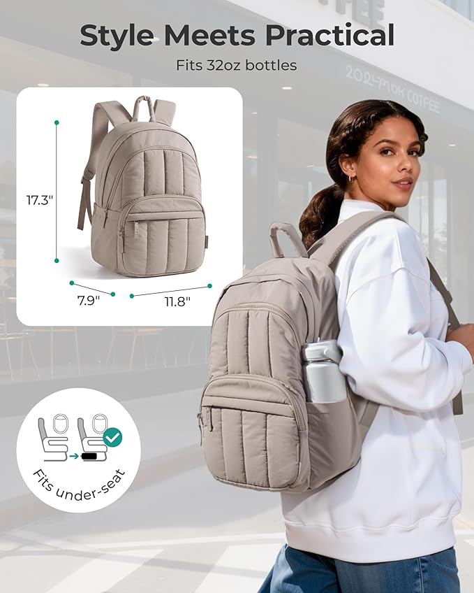 BAGSMART Womens Backpack Travel Laptop Backpack for Women, Quilted College Laptop Bookbag, Work Back Pack for Women, Cute Computer Water-Resistant Casual Daypack, Puffer Dark Pink