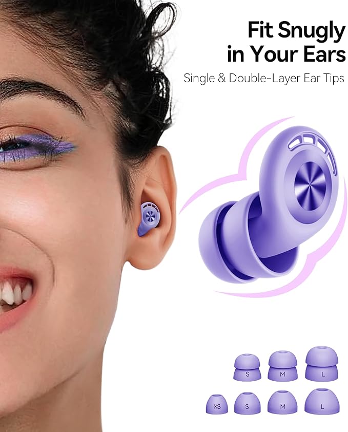 Ear Plugs for Sleeping 50dB Earplugs Noise Cancelling Ear Plugs for Noise Reduction Concerts Soft Reusable Silicone Earplugs for Snoring Side Sleepers Shooting Airplanes with 7 Eartips Case Dark Blue