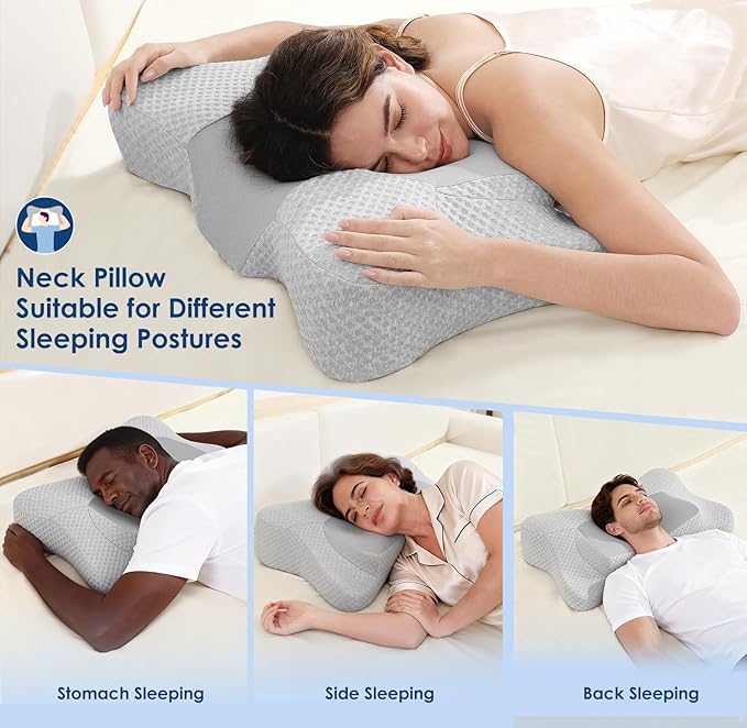 Cervical Neck Pillow Side Sleeper Pillow Ergonomic Memory Foam Contour Pillow for Pillow for Neck Pain Relief, Cooling Breathable Certified Cervical Pillow for Back and Stomach Sleeping(Gray)