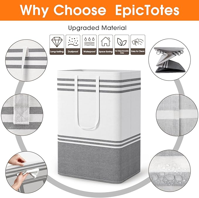 3 Pack Large Laundry Baskets, Laundry Hampers, Freestanding Waterproof Collapsible Clothes Bag with Extended & Reinforced Handles - Clothes Basket for Dorm, Bathroom, Home (75L)