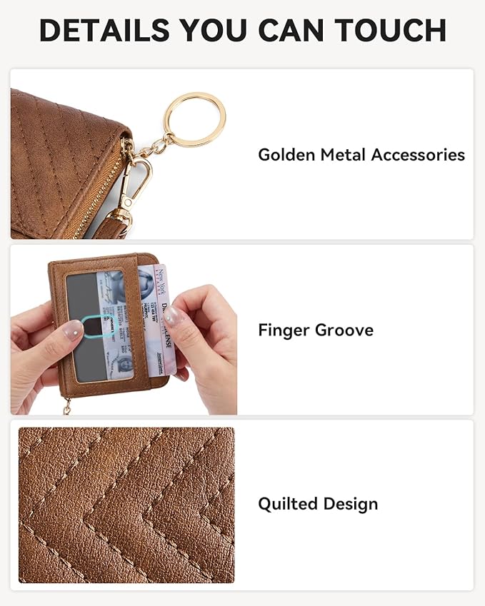 BOSTANTEN Credit Card Holder Wallet RFID Blocking Leather Small Wallet for Women Zipper Keychain Wallet with Wristlet Brown