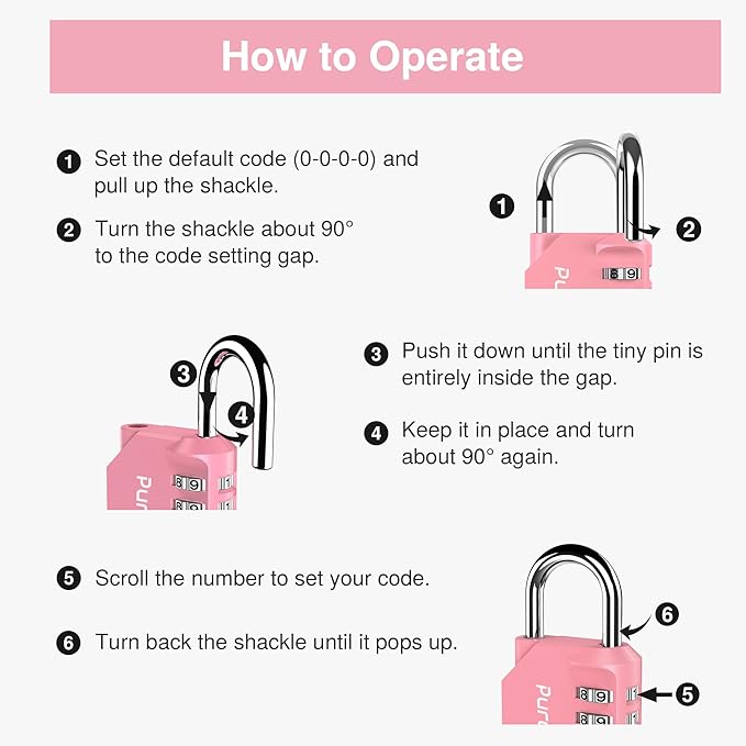 Puroma 1 Pack Combination Lock for Locker 4 Digit Outdoor Waterproof Padlock for School, Gym, Sports, Fence, Toolbox, Gate, Case, Outdoor, Hasp Storage, Cabinets (Rose Pink)
