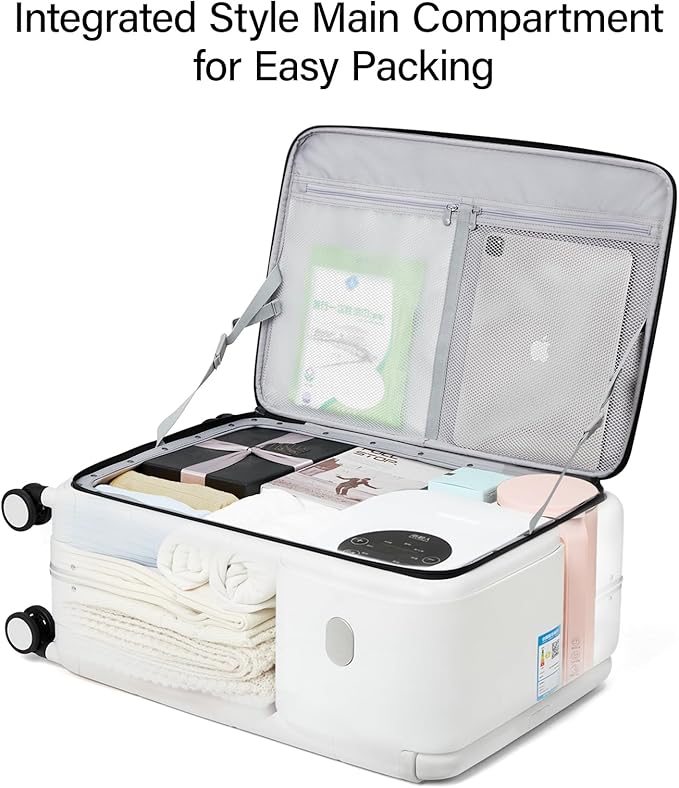 Hanke Top Opening 24 Inch Luggage with Spinner Wheels, Aluminum Frame All-PC Hard Shell Medium Suitcase, Trunk Wide Handle Luggage for Travel, TSA Checked-Medium (Smoke White, 69L)