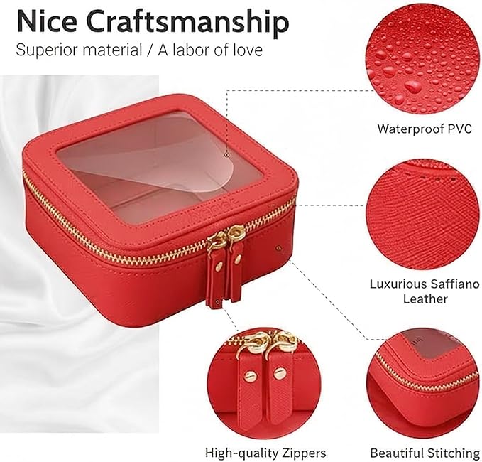 Aveniee Mini Clear Makeup Bag, Small Cosmetic Bags Travel Toiletry Pouch Organizer, TSA Approved Make up Case with Zipper, Car Bag for Essentials,Red