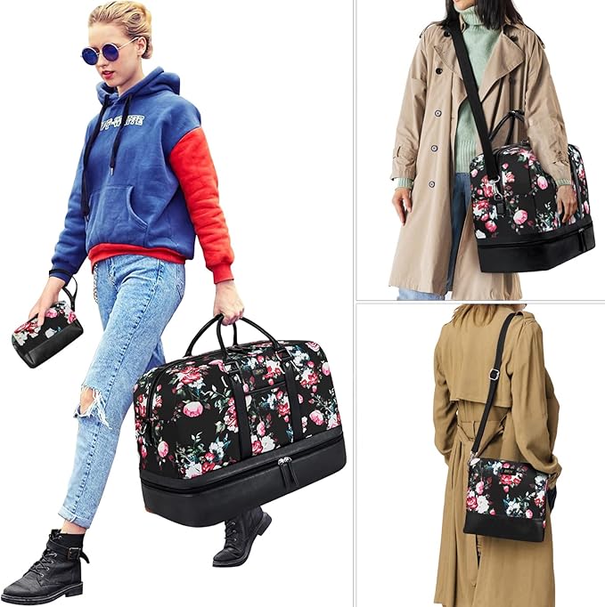 Weekender Bag for Women, Large Overnight Bag Canvas Travel Duffel Bag Carry On Tote with Shoe Compartment 21" 3Pcs Set