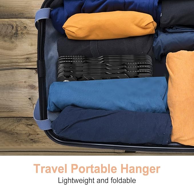 NICEDACK Premium Travel Hangers 3 Pack Portable Folding Clothes Hangers - Super Bearing Collapsible Hanger Foldable Clothes Drying Rack for Travel, Indoor and Outdoor Use (3 Pack Black)