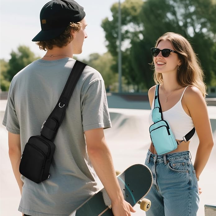 BROADREAM Mini Crossbody Sling Bag, Small Chest Bags Dual Pocket with Zipper Lock, RFID Blocking & Water Resistant Women Men