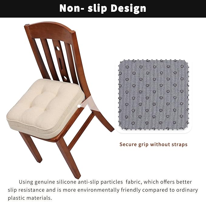 GOFORIT Chair Cushions Set of 4,Tufted Shredded Memory Foam Chair Pads, Non-Slip Seat Cushions with Removable Cover, 16'' x 16'', 4 Pack,Beige