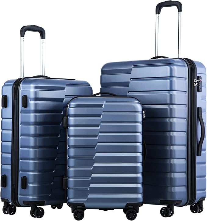 Coolife Luggage Sets, 3 Piece Hard Shell Suitcase Set with Spinner Wheels, Expandable Large Checked Luggage, Lightweight Rolling Carry On with TSA Lock Blue