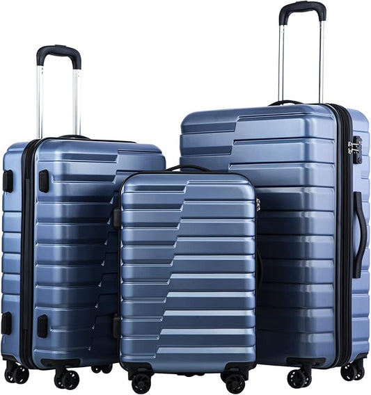 Coolife Luggage Sets, 3 Piece Hard Shell Suitcase Set with Spinner Wheels, Expandable Large Checked Luggage, Lightweight Rolling Carry On with TSA Lock Blue