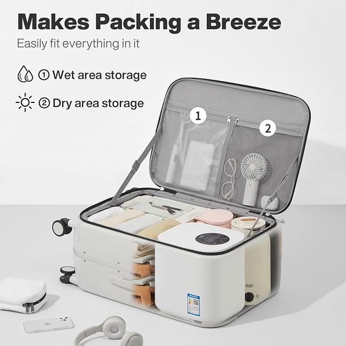 mixi 26 Inch Large Checked Luggage PC Hard Shell Suitcase Top Opening Aluminum Frame Travel Suitcases with Wheels, Smoke White