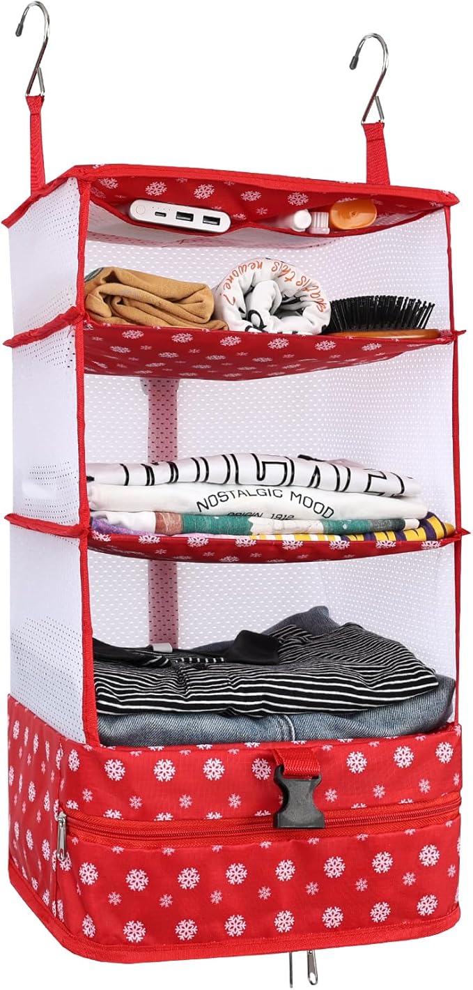 Surblue Hanging Closet Storage Bag Collapsible 3-Shelf Washable Oxford Fabric with 2 Hooks (L 11.41 * 11.41 * 19.68in, Snow)