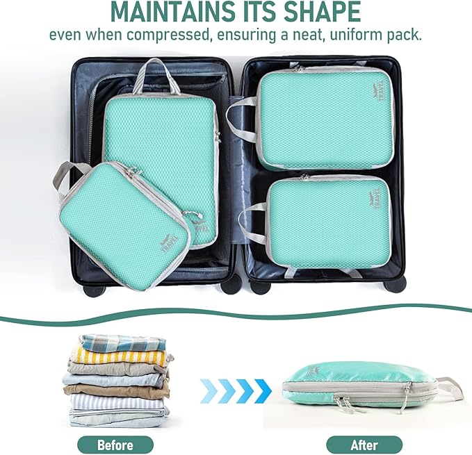6 Set Compression Packing Cubes, Suitcase Organizer, Lightweight Travel Essentials, Compression Bags For Travel Accessories Luggage Storage Set (6Pcs, Blue)