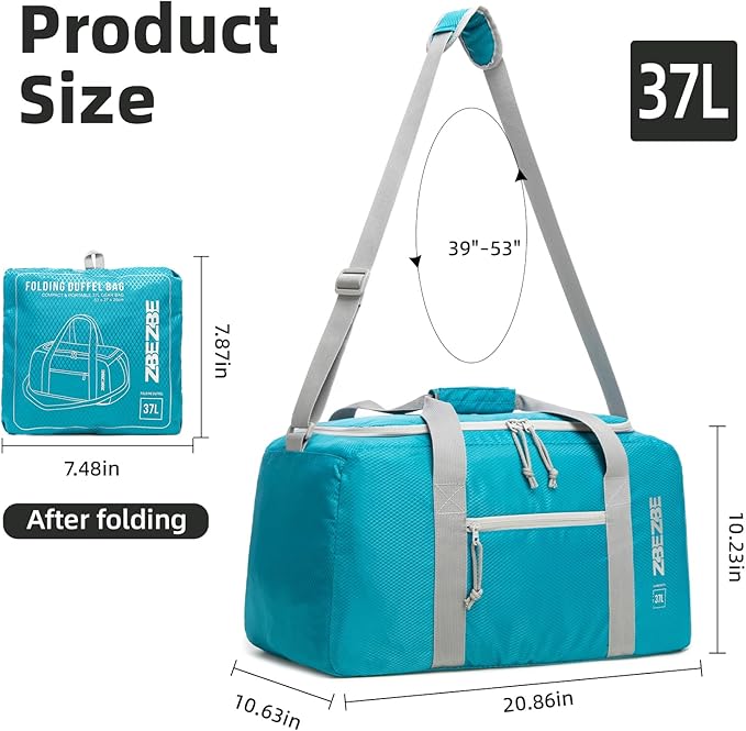 Foldable Travel Duffel Bag, Lightweight & Easy to Carry Water-Repellent Duffle Bag - 2-Way Zipper & Interior Pouch, Ideal for Weekend Trips, Daily Use,Camping，Sports