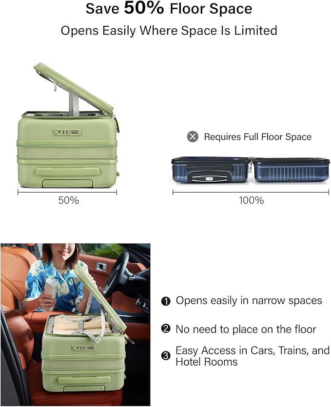 Hanke Hardside Expandable Carry On Luggage, 20 Inch Top Opening Trunk Luggages with Spinner Wheels, All-PC Hard Shell Carry-On Suitcase, Lightweight & TSA Airline Approved (Bamboo Green, 46L)