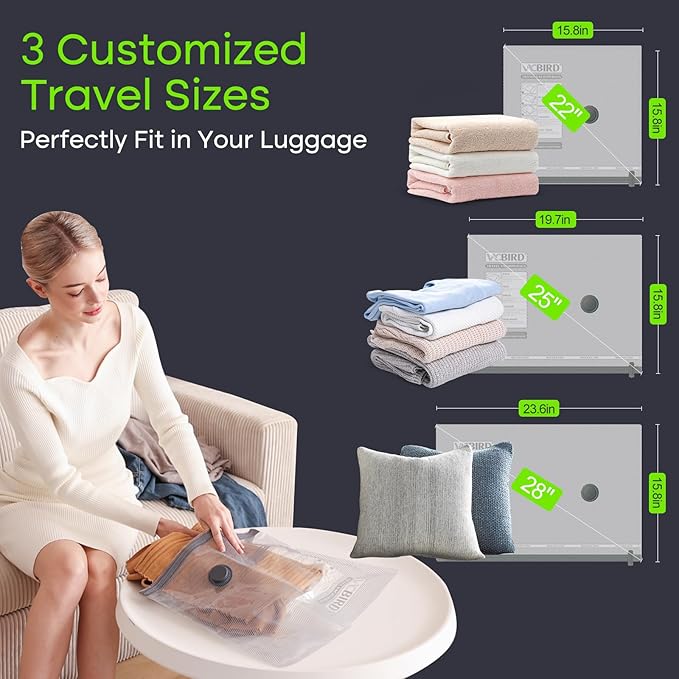 Vacuum Bags for Travel with USB Pump, 18 Pack Compression Travel Vacuum Bags for Luggage and Suitcase, Carry-on Size Space Saver Bags for Clothes and Clothing