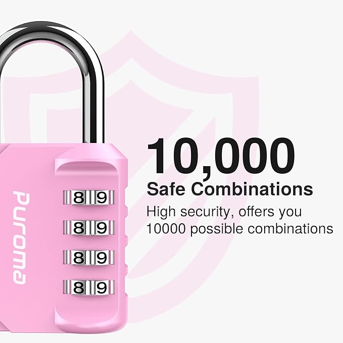 Puroma 2 Pack Combination Lock for Locker 4 Digit Outdoor Waterproof Padlock for School, Gym, Sports, Fence, Toolbox, Gate, Case, Outdoor, Hasp Storage (Pink)