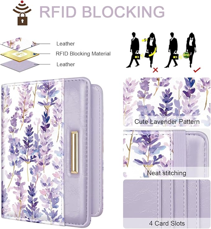 Passport Holder Cover Travel RFID Blocking Passport Cover Cute Flowers Passport Wallet with Elastic Band for Women, Lavender