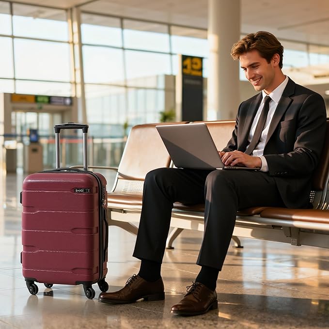 Coolife Carry On Luggage 22x14x9 Airline Approved Hardside PC+ABS Suitcase with TSA Lock, Lightweight Rolling Travel Luggage with Spinner Wheels(Radiant Pink, 20in)