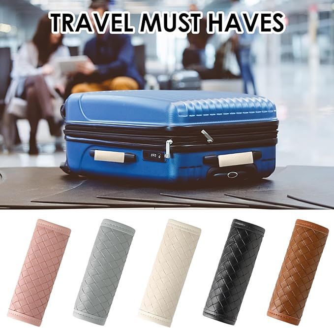 Leather Luggage Handle Wraps for Suitcase, 2 Pack Luggage Handle Cover Identifiers Tags Markers for Travel Accessories (Beige 1)
