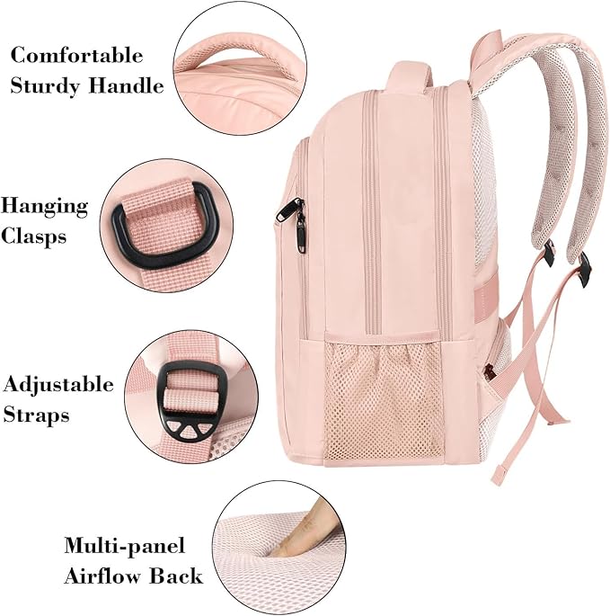MATEIN 15.6 inch Laptop Backpack, Cute Slim Computer Travel Backpack, Carry On Casual Daypack Bag Gifts for Women Teacher Nurse, Pink