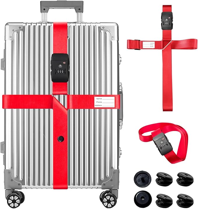 Upgrade TSA Approved Luggage Straps with Retainer Clips, Adjustable Heavy Duty Anti-Burst Travel Strap, High Visibility Easy Identification, Cross Design Luggage Belt for 20-34 Inch Luggage(Red)