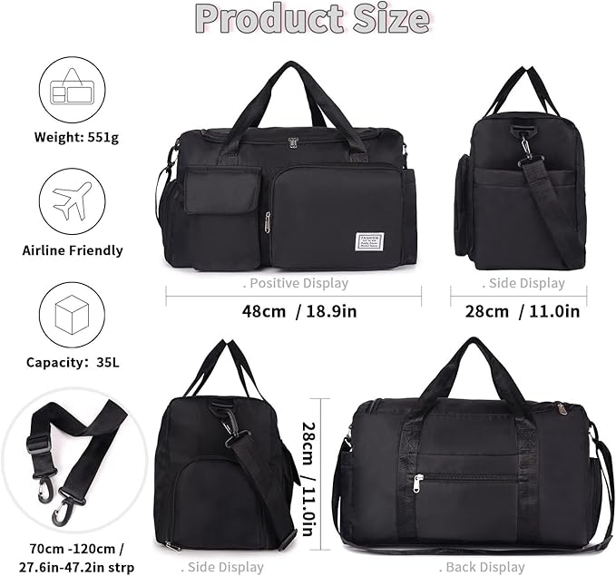 FIORETTO Women's Gym Duffle Bag with Shoes Compartment, 30L Capacity, Ideal for Travel, Gym, Sports, Duffel, Weekender