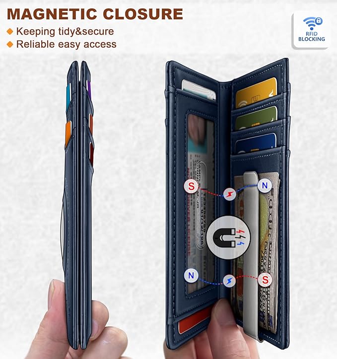 BULLIANT Men Airtag Wallet,Slim Wallet Money Clip Card Holder Magnetic Closure 12 Cards in Front Pocket RFID Blocking