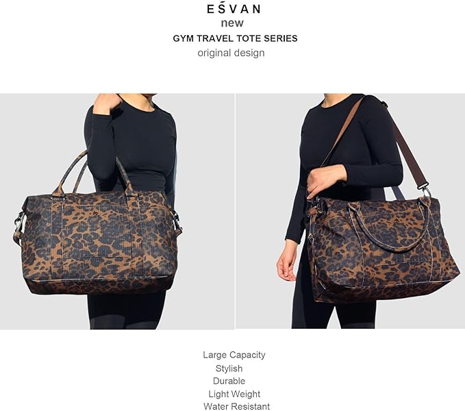 ESVAN Travel Tote Duffel Gym Bag,Weekender Overnight Carry-on Tote Crossbody Bag with Wet Pocket and Trolley Sleeve Upgraded