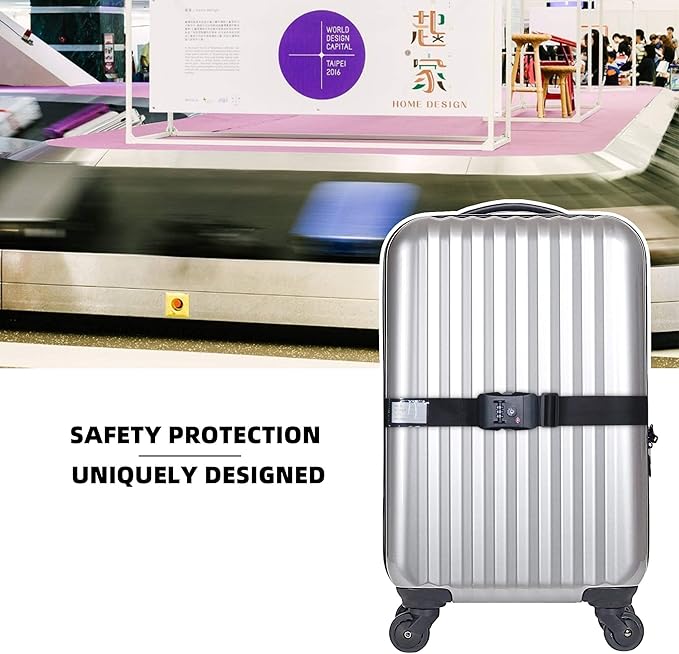 Heavy Duty Luggage Straps TSA Approved with Combination Lock Adjustable Travel Belt for Suitcases (Black)