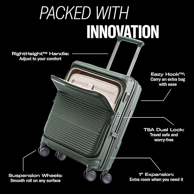 Samsonite Paralux Medium Checked Luggage - Innovative Design - Quick Access Front Pocket - Dual Suspension Wheel Technology - TSA Lock - Expandable - Includes Removable Packing Cubes - Olive