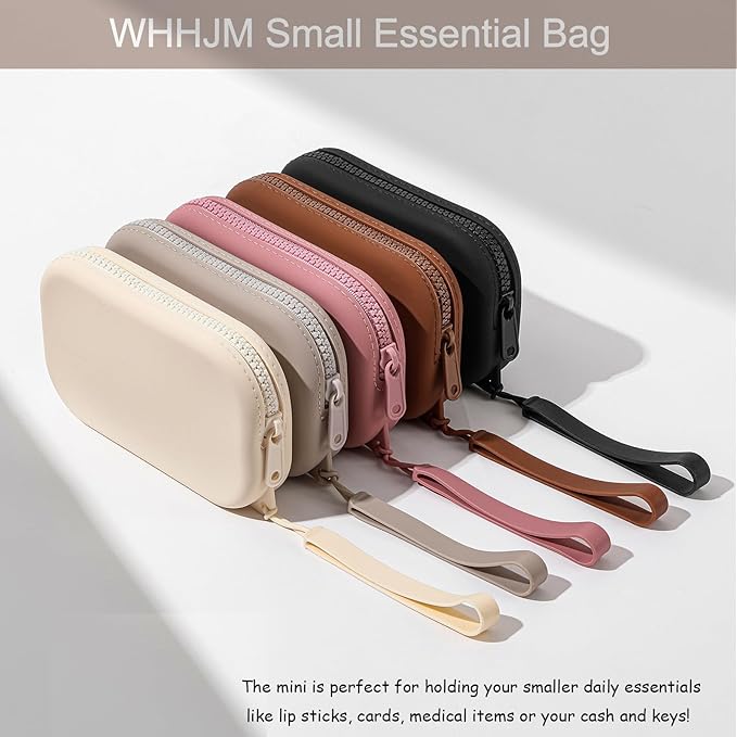 Small Silicone Multifunctional Essential Bag Portable Travel Makeup Bag for Women Men Cards Cash Bag Zipper Pouch (White)